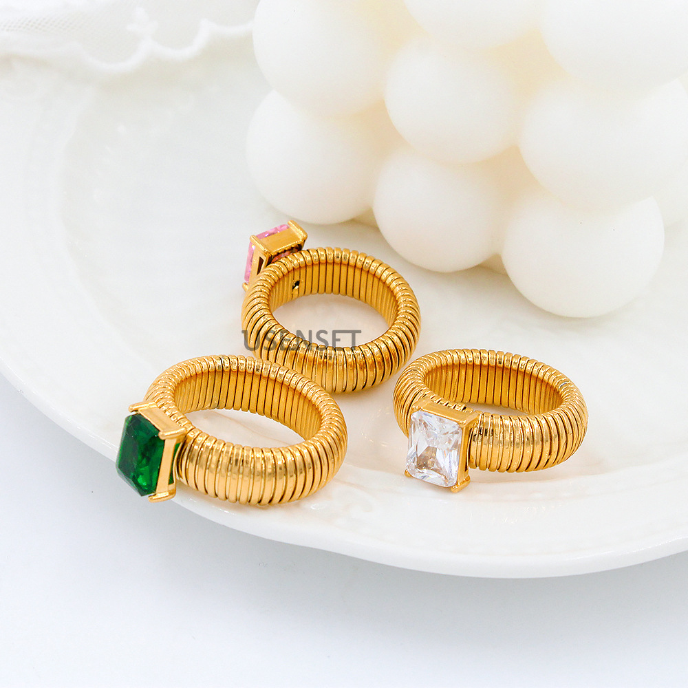 Simple Style Geometric Titanium Steel Plating Zircon Rings 1 Piece display picture 2