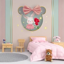 3d立体粉色兔子儿童房壁纸可爱女孩房床头墙布美甲直播间无缝壁画