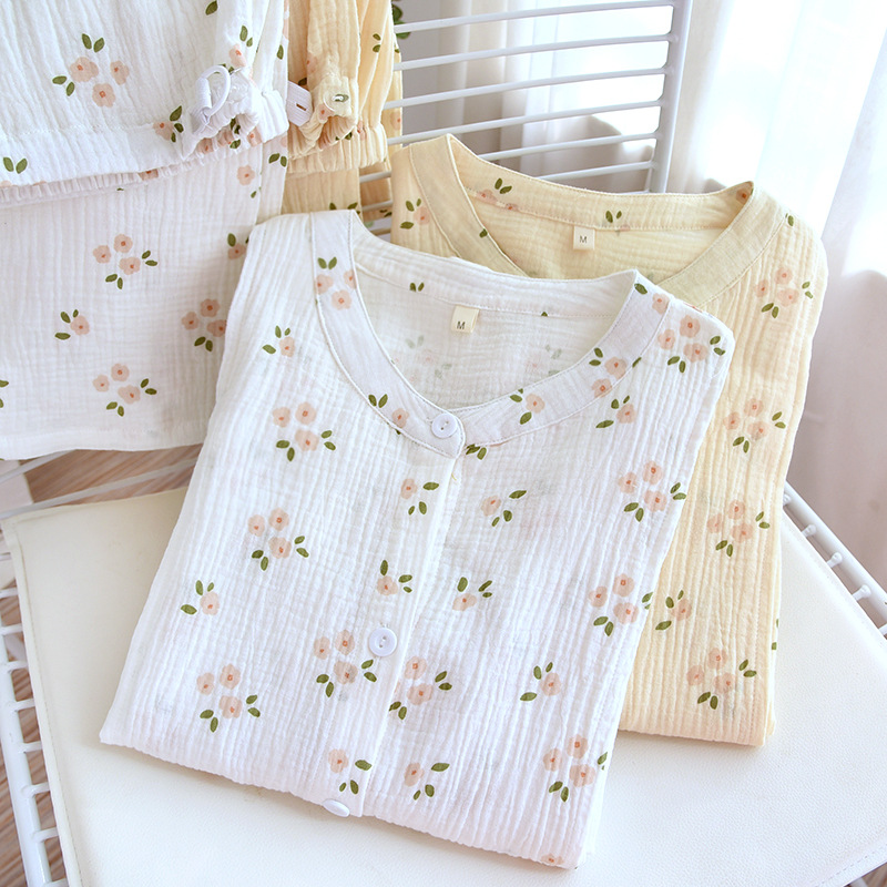 Pure Cotton Moon Suit New Extra Large Washed Gauze Breastfeeding Suit Spring Summer Autumn Thin Breastfeeding Pajamas Crepe Set