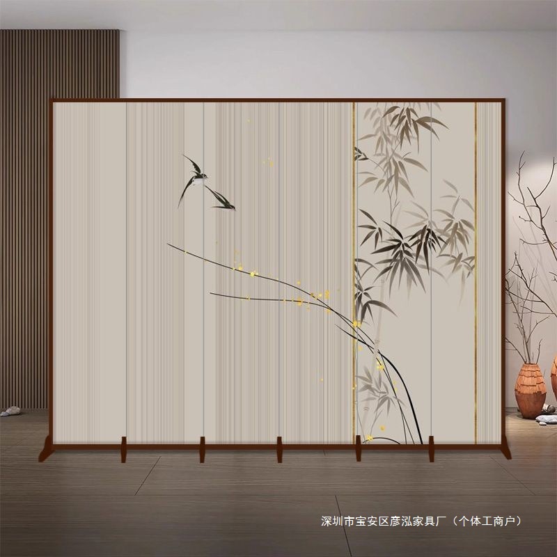 新中式屏风隔断客厅入户玄酒店饭店关茶室可折叠移动装饰遮挡屏风