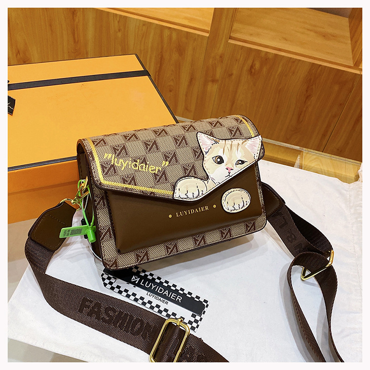 Bolso bandolera para mujer 2024, nuevo y moderno bolso bandolera con correa ancha y diseño de gato de dibujos animados, bolso de moda de alta gama para mujer._voghion.com