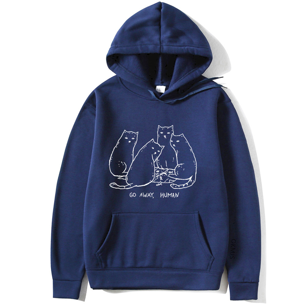 Women's plush sweater plain private cat maid printed kangaroo pocket drawstring printed hoodie_voghion.com