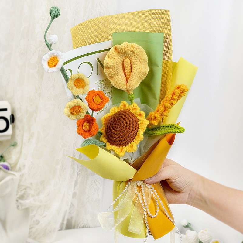 Flor de lana tejida a mano ramo de flores de girasoles flores de punto flor de simulación comercio exterior transfronterizo amazona