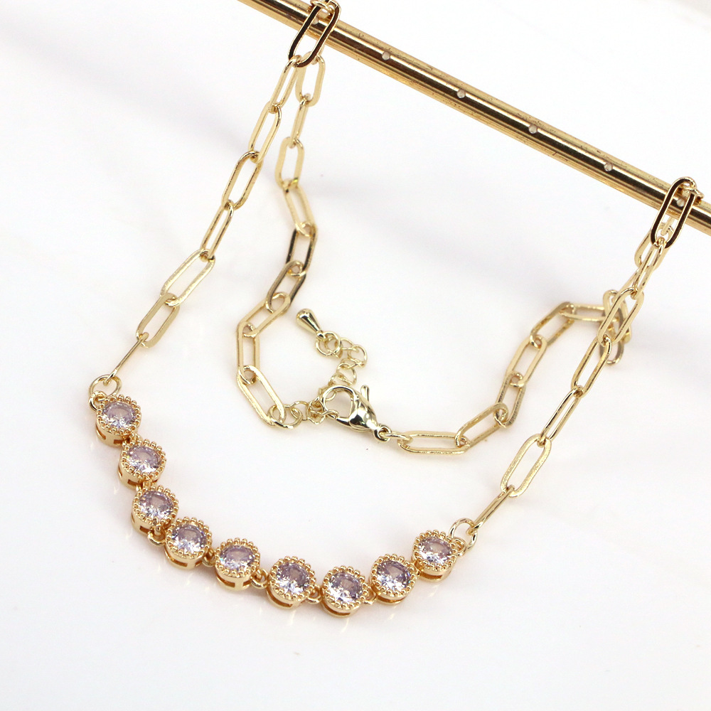 Fashion Heart Shape Copper Necklace Gold Plated Zircon Copper Necklaces