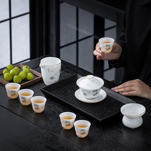2024 High-end Ultra-thin Ice-seed Gift Box Tea Set suit Entity Same Kung Fu Tea Set Household Living Room Tea Cup Sheep