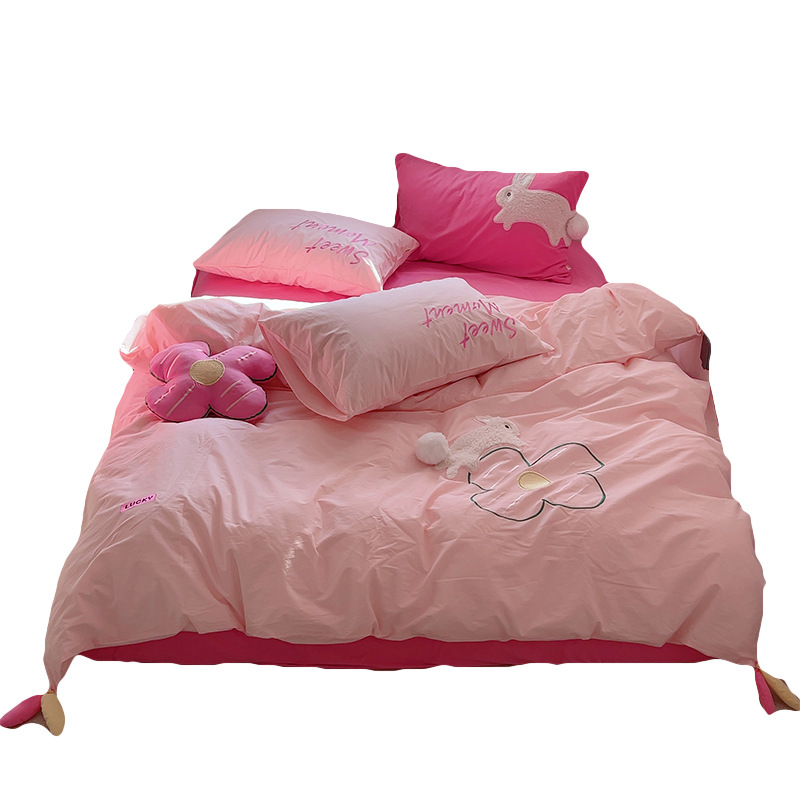 Cute cotton rabbit, three dimensional set, small bell, bedspread, 4 piece set