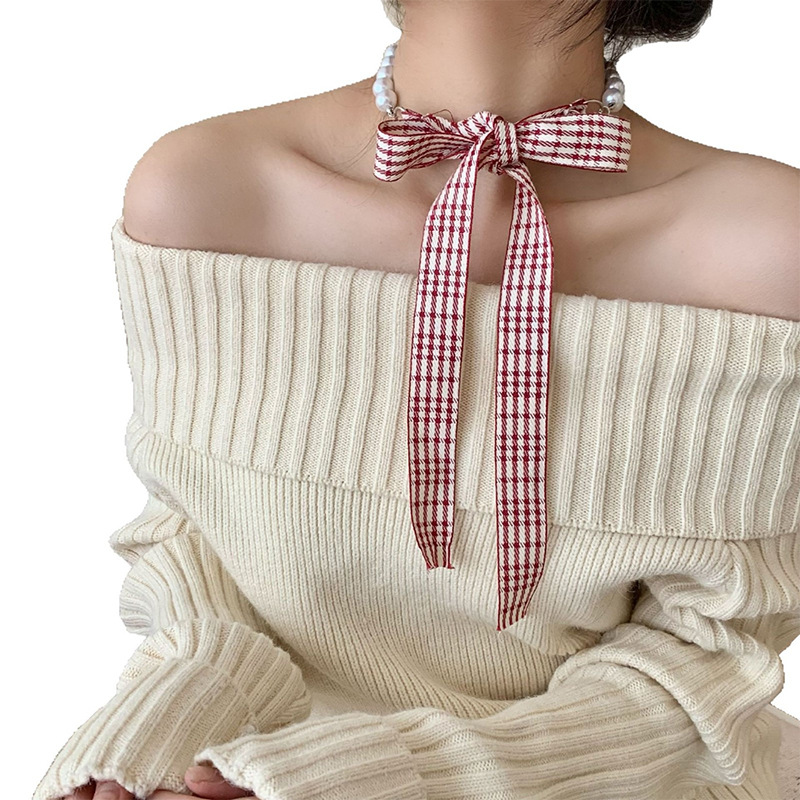 Bufandas de encaje femeninas coreanas de primavera y otoño universal moda bufandas de cuello cuello collar de perlas cuello de cabello