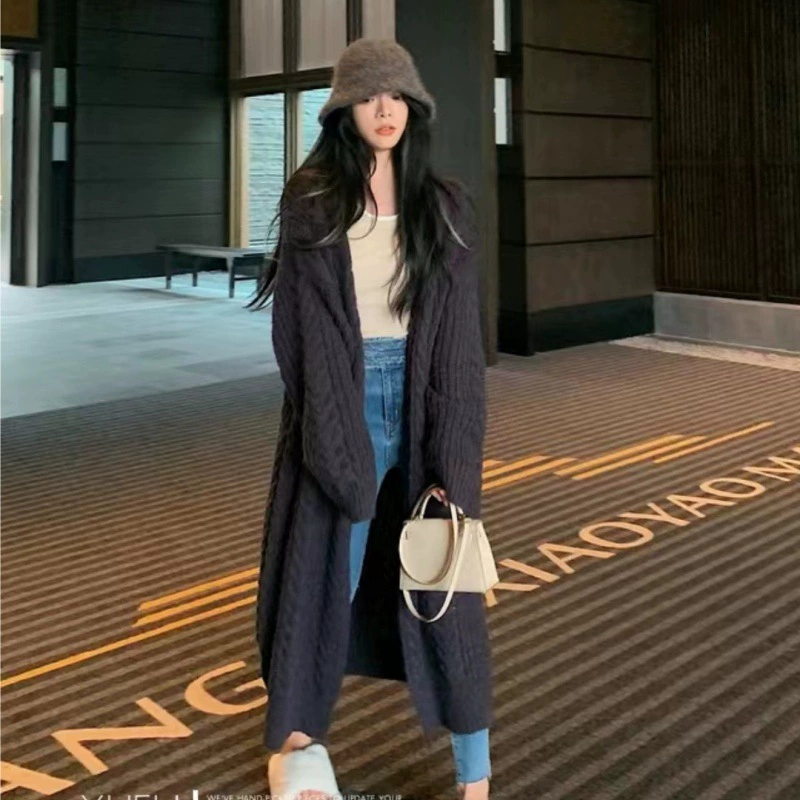 Свитер, куртка, дизайн вязанный длинный кардиган, для подростков,Oversize, свободный крой