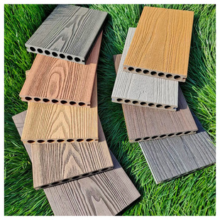 Plastic wood floor source manufacturers 3D relief three-dimensional wood grain plastic wood round hole floor villa courtyard balcony floor