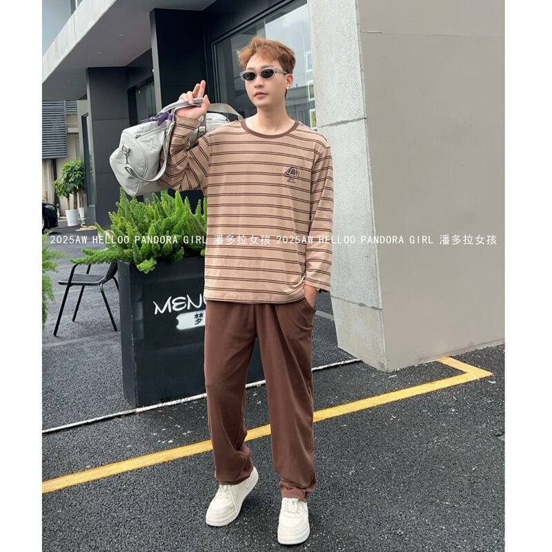 Baseball Cap! Pandora Girls Autumn and Winter New Thickeneded Knitted Cotton Long-Sleeved Pants Home Wear Stripesd Pajamas for Women