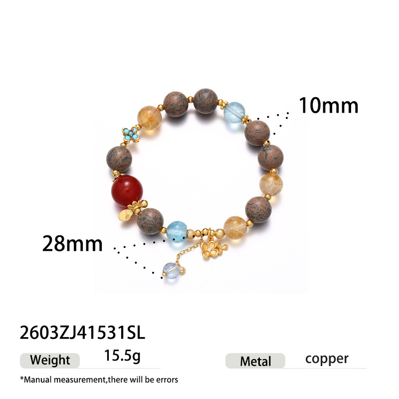 Nuevo estilo chino de perlas de ágata rojo amarillo cristal de cristal de azul azul imitación de piedra turquesa natural pulsera de cuentas pulsera de pulsera mujer