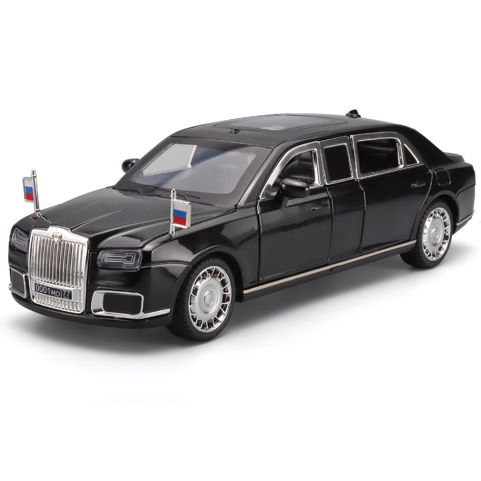 1 / 24 Simulación Arus modelo de aleación de automóvil presidencial con sonido y luz de seis puertas limusina juguetes infantiles transfronterizos