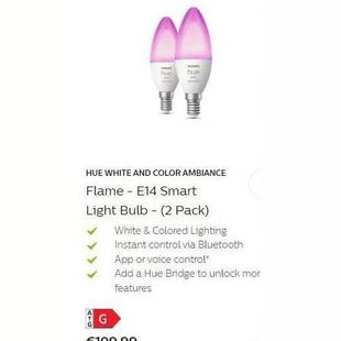 Philips Hue Colorful Light E14 Bulb, New Version with Bluetooth, 2 Pack