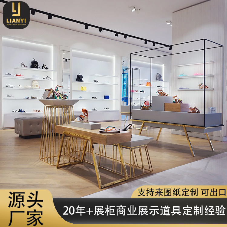 鞋店鞋子展示墙架白色烤漆鞋包陈列柜鞋子展台流水台展架整店定制