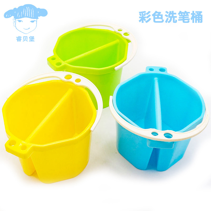 Good Quality Color Double-compartment Pencil Washing Bucket Portable Partition Multifunctional Silicone Bucket Children's Art Portable Pencil Washing Container