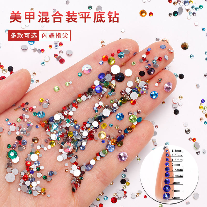Joyería de uñas diamante plano transparente AB diamante DIY decorativo uñas rhinestone tamaño mezclado cristal diamante color 1440
