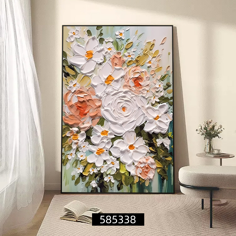 客厅装饰画肌理感挂画花卉沙发后背景画高级感落地画大气玄关壁画|undefined