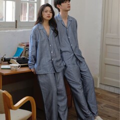 情侣睡衣 休闲高级感春秋季长袖开衫长裤家居服可外穿开衫v领套装