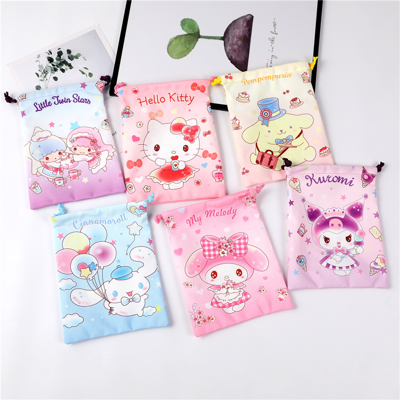 新款卡通可爱美乐双子帆布印花束口袋抽绳包化妆品小饰品收纳袋