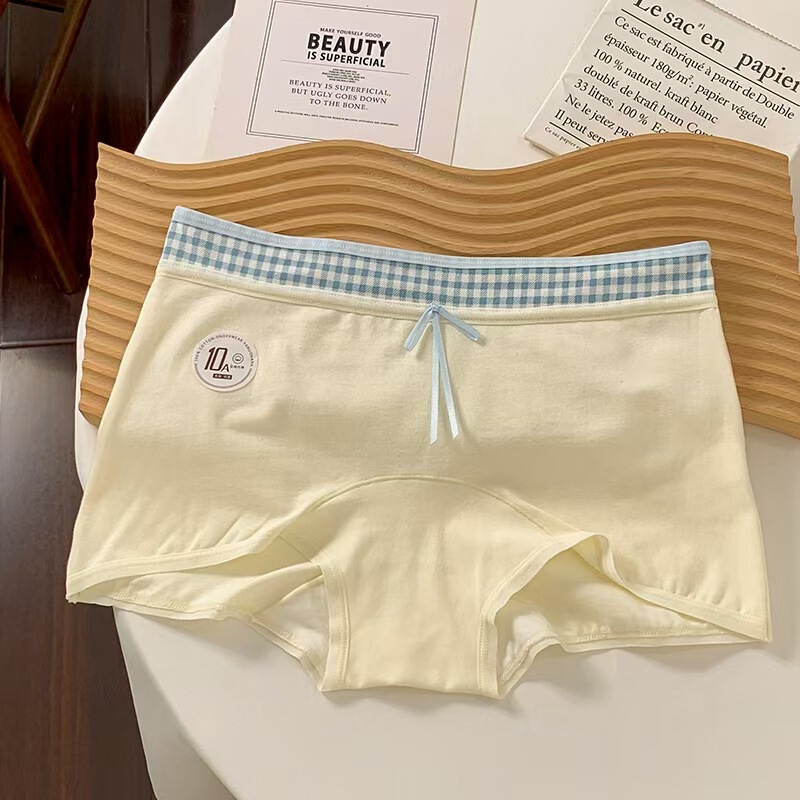 女生甜美大码纯棉内裤女平角裤加长纯棉裆10A抗菌拼色学院风内裤|undefined