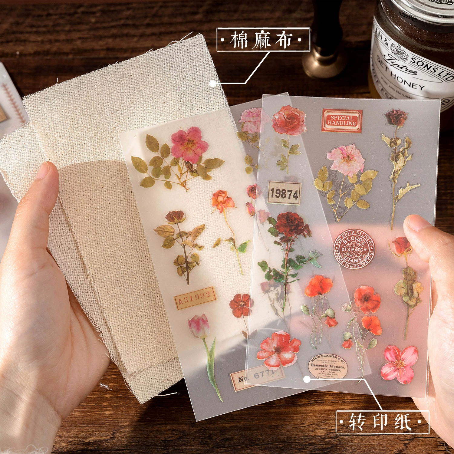 陌墨 cotton and linen printing sticker material package Flower Forest Series Literary Forest Series PET waterproof stickers 6 types