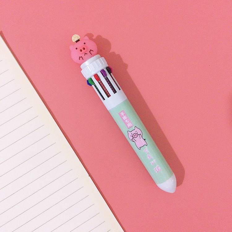 Papelería creativa bolígrafo de diez colores de dibujos animados estudiante color diario pluma chica corazón multicolor prensa bolígrafo al por mayor