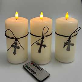 潮流十字架装饰仿真电子遥控蜡烛灯石蜡质感家居圣诞无烟led灯
