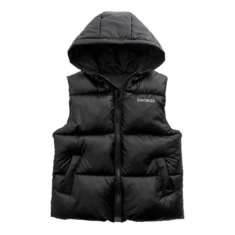2025 nuevo chaleco con capuz para niños de color sólido en invierno chaleco de algodón grueso para niños otoño y invierno caliente algodón clip de marea