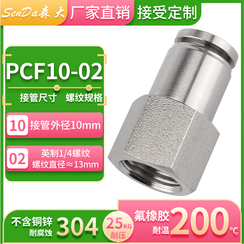 Conectores de tubería de aire de acero inoxidable, inserción rápida neumática con rosca a través de hilo interno, manguera de alta presión, conexión rápida PC/PCF