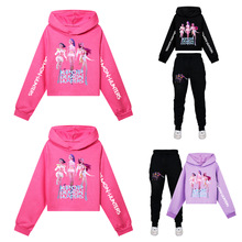 Kpop猎魔女团 女童半腰短卫衣单双袖印花运动套装 4839 白