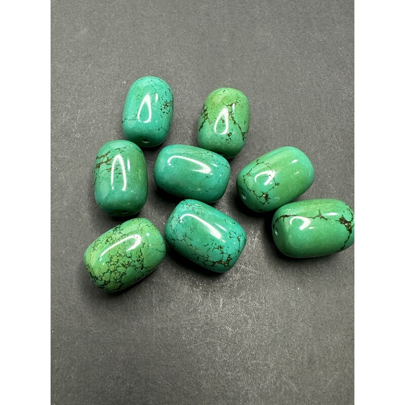 Hubei Natural Raw Mineral Turquoise Old Oil Green Jade Iron Wire Barrel Beads Single Bead Accessories Loose Beads Bracelet Necklace Pendant