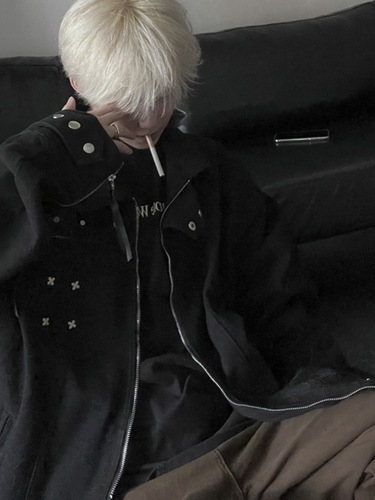 Vintage American High Street Black Denim Jacket for Men - Autumn/Winter Advanced Design Sense, Niche Trend Brand Collar Jacket