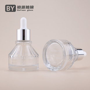 in stock round bottom oblique shoulder pattern 30ml dropper essential oil bottle essence emulsion transparent glass bottle cosmetics sub-bottling