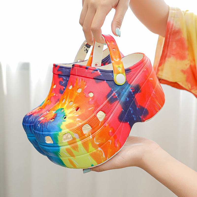 Aliexpress Baotou Sandals Women's Leopard Print Snake Print Summer Rainbow Wedge Thick Sole Croc Shoes Fairy Garden High Heels