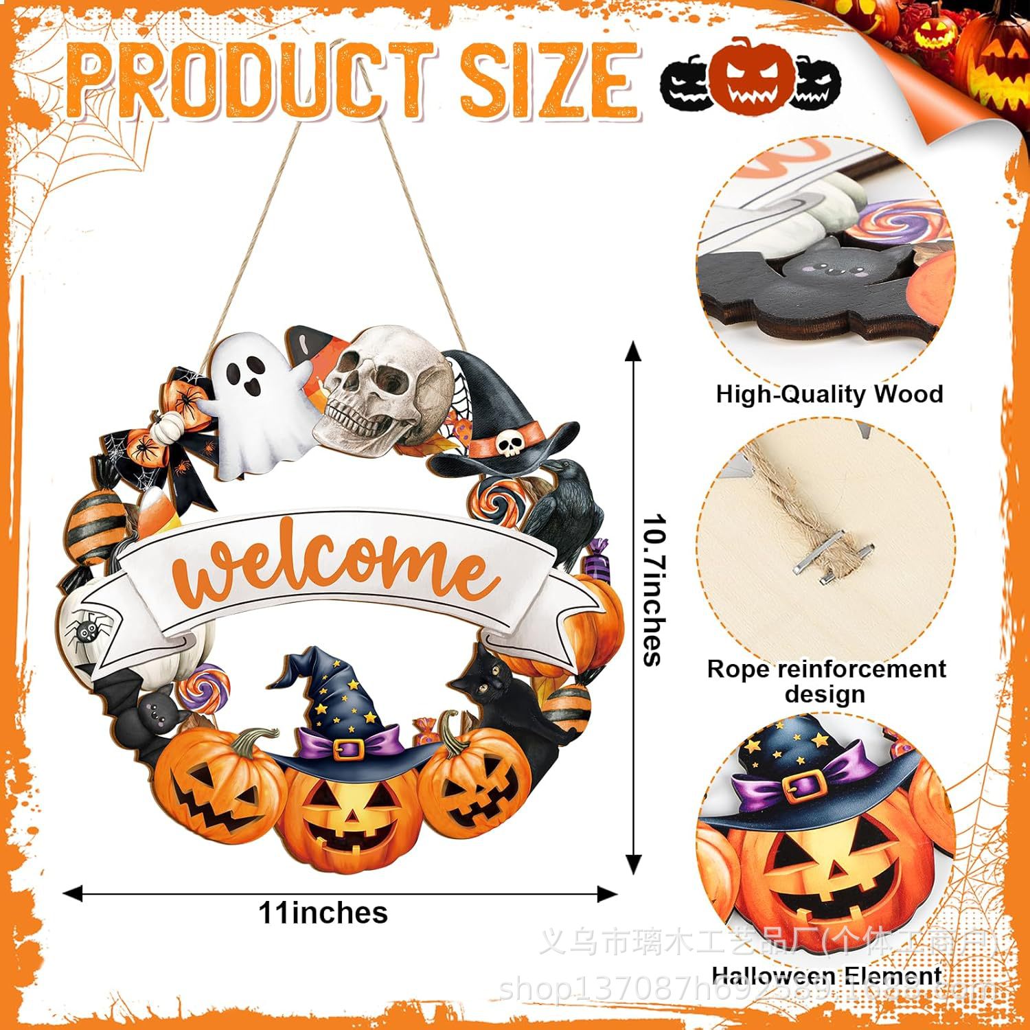 Nuevos productos transfronterizos de madera Halloween decoración de la atmósfera de la fiesta del hogar cabeza de ratón colgante decoración del patio vestíbulo