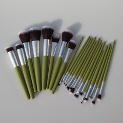 外貿熱款23支綠色竹子柄麻布包化妝刷套裝散粉腮紅眼影刷美妝工具
