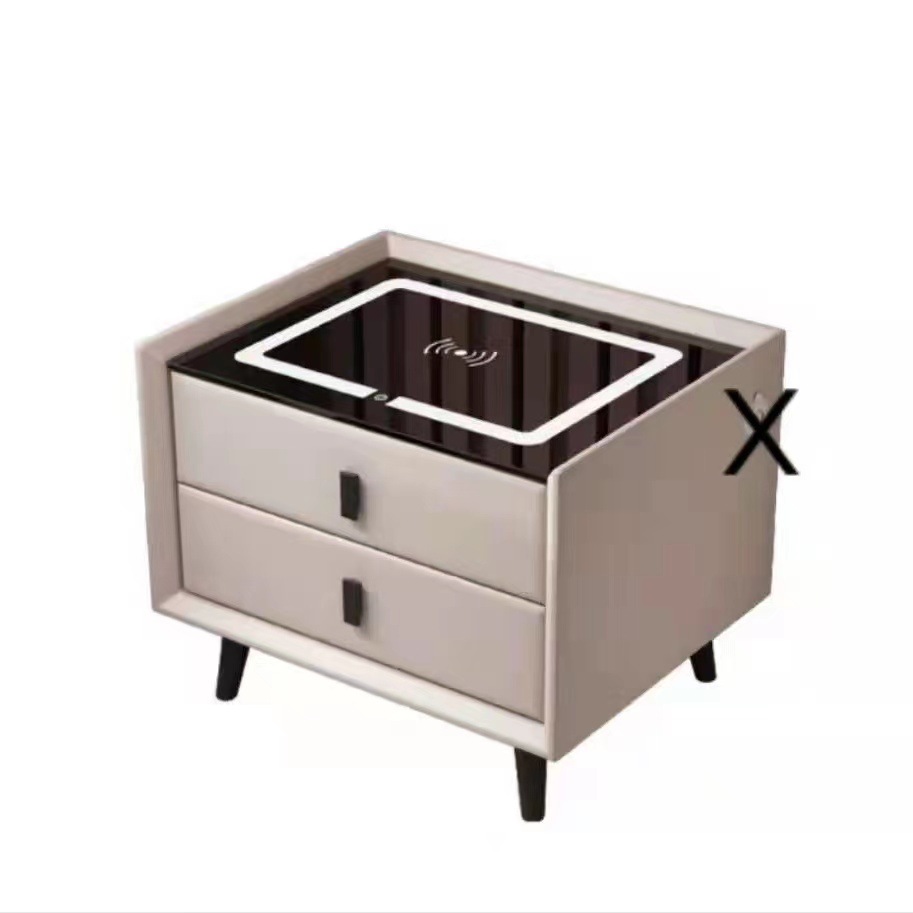 Ma ra maciza mesita noche inteligente minimalista mo rna luz cuero lujo dos cajones carga inalámbrica bluetooth audio bloqueo huellas dactilares