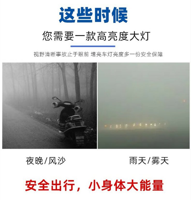 Electric Car Light Bulb Led Strong Light Motorcycle Headlight Super Bright Headlight 12V48V80V Built-In Headlight Double Claw Light