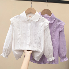 Children's Shirt 2024 Spring Collection New Arrival Medium and Large Size Children's Spring and Autumn Pure Cotton Stylish Blouse Versatile Top One Piece