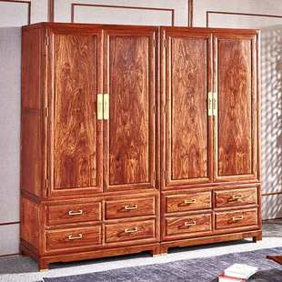 Mahogany Wardrobe, Hedgehog Rosewood, Rosewood Large Wardrobe, Bedroom Top Box Cabinet, Solid Wood New Chinese Style Wardrobe, Four-Door Wardrobe