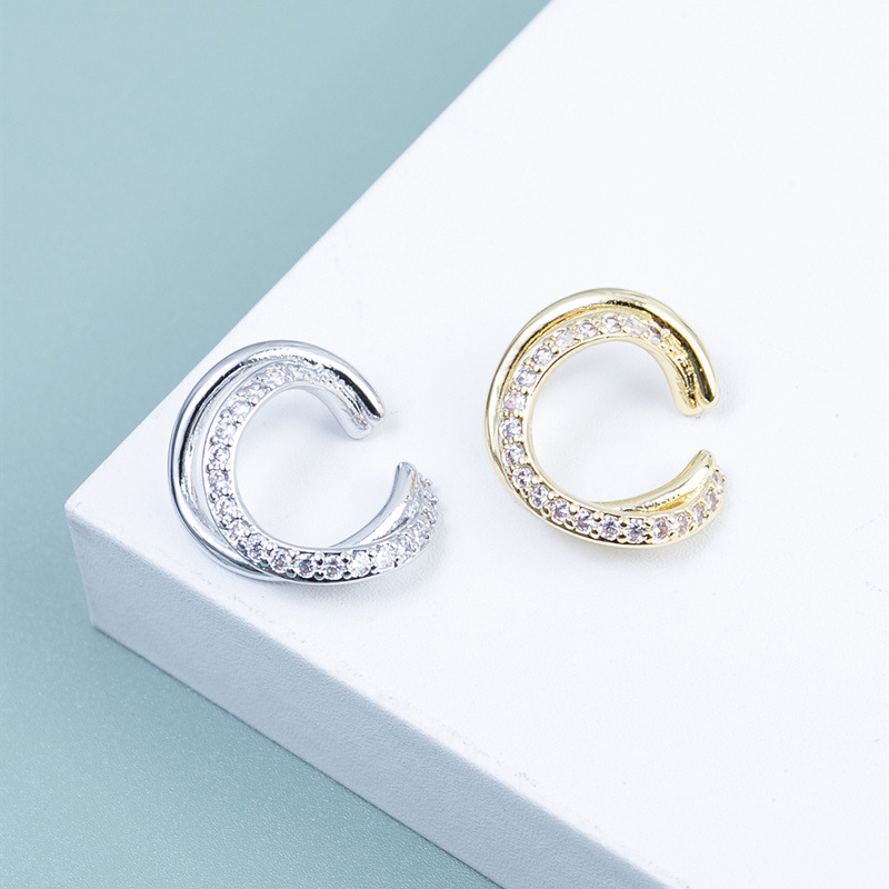 No perforó agujero Punch-clip de oreja libre de los hombres y mujeres completo roto rhinestone circón medio círculo moda hip hop calle europea y sentido del diseño americano