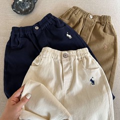 スポット子供のズボン 2024 秋の新製品男の子と女の子無地オープンウエスト綿パンツベビー刺繍ストレッチパンツ