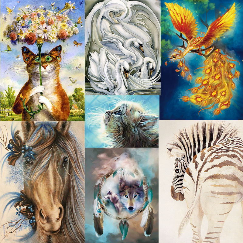 Cross-border 5d Amazon diamante pintura pegatinas hecho a mano DIY animal ladrillo pintura sala de estar pintura decorativa pegatinas al por mayor