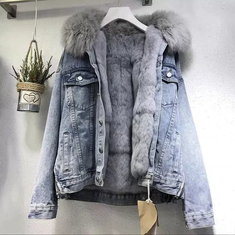 Warm winter denim short down jacket, Korean style