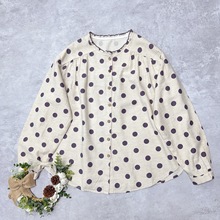 日系木耳边圆点长袖棉麻衬衫秋季新款薄棉宽松单排扣森女百搭上衣