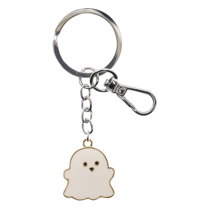 Black and White Ghost Keychain Simple Cartoon Accessories Men and Women School Bag Key Ring Couple Hanging Ornaments
