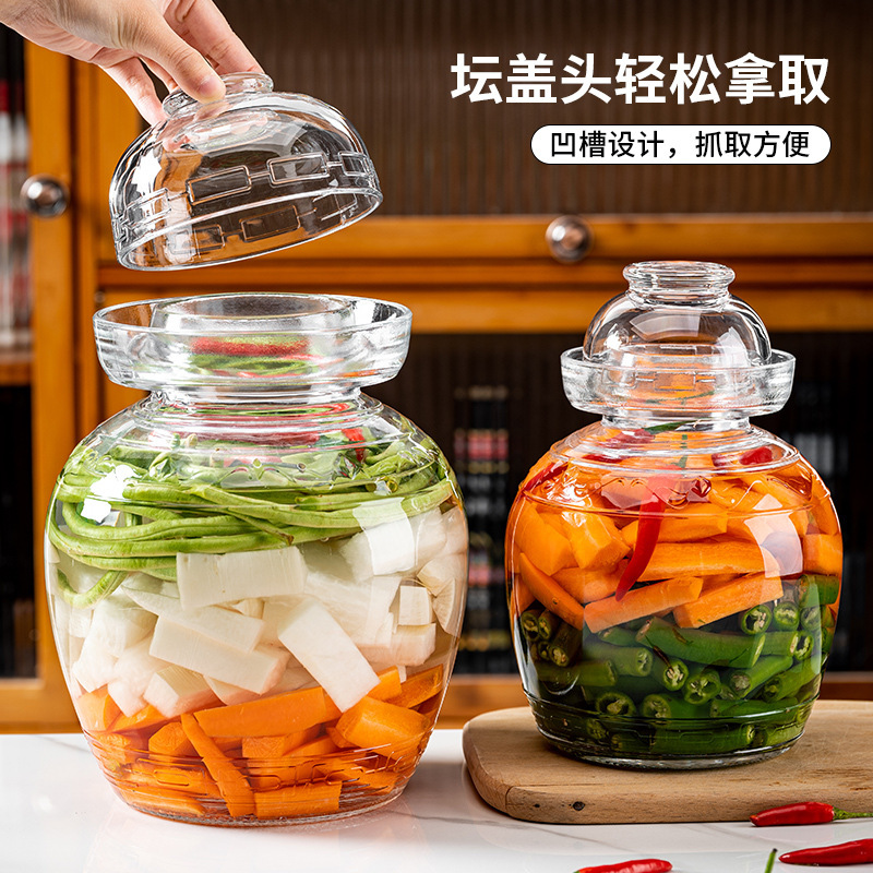四川泡菜坛子透明玻璃咸菜罐子密封腌菜缸老式家用腌制酸菜缸带碗|undefined
