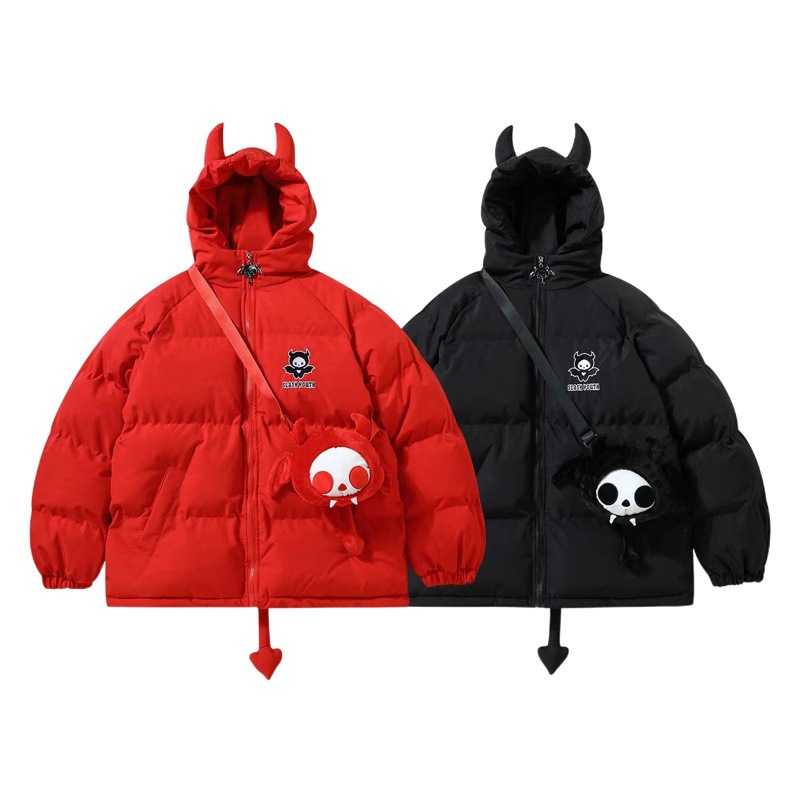 Huajia Ying High Street pequeño diablo muñeca con capucha traje de algodón para hombres y mujeres invierno espesado caliente pan suelto ropa de algodón