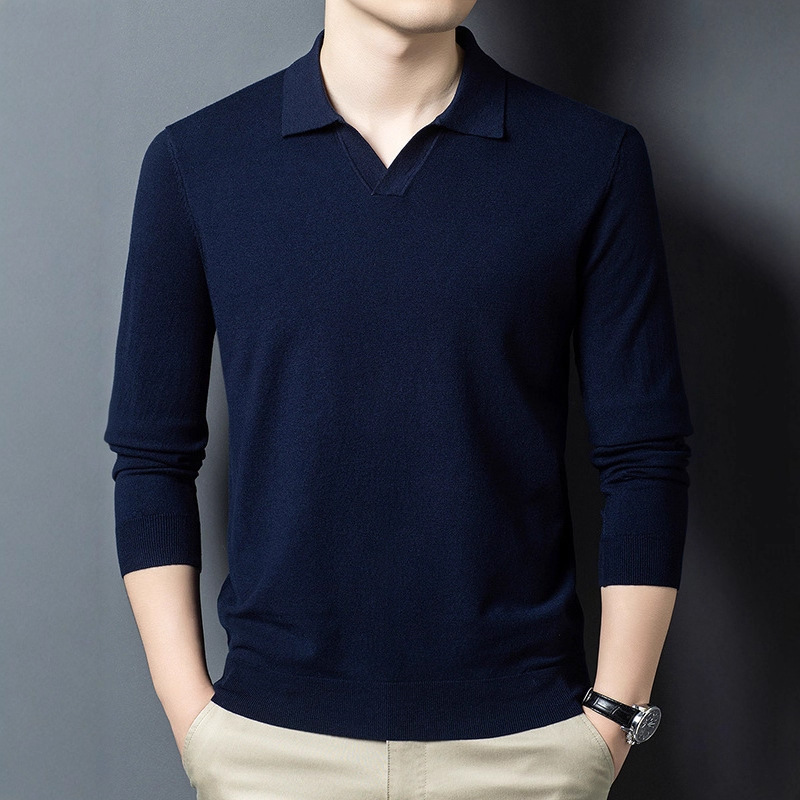 Puyuan Knitted Sweater Spring and Autum Seagull Collar 6 Wool Men's Anti-Pilling Knitted Long-Sleeved Polo Shirt Men's Wholesale