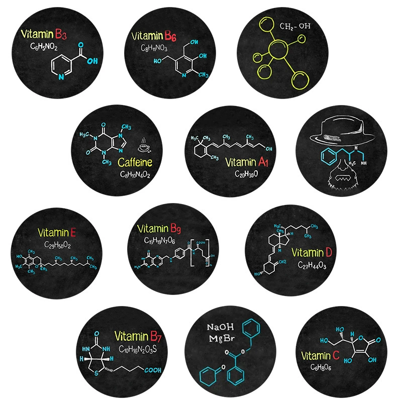 Креативные горячие продажи Новые цветные химические элементы на черном фоне формула времени для стикеров из драгоценных камней мягкая магнитная наклейка для холодильника